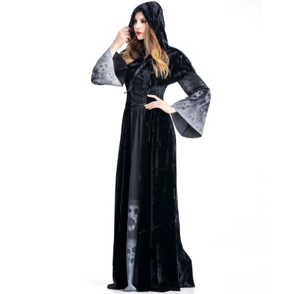 Women Halloween Cosplay Costume Vintage Witch Long Sleeve Maxi Dress - Image 5