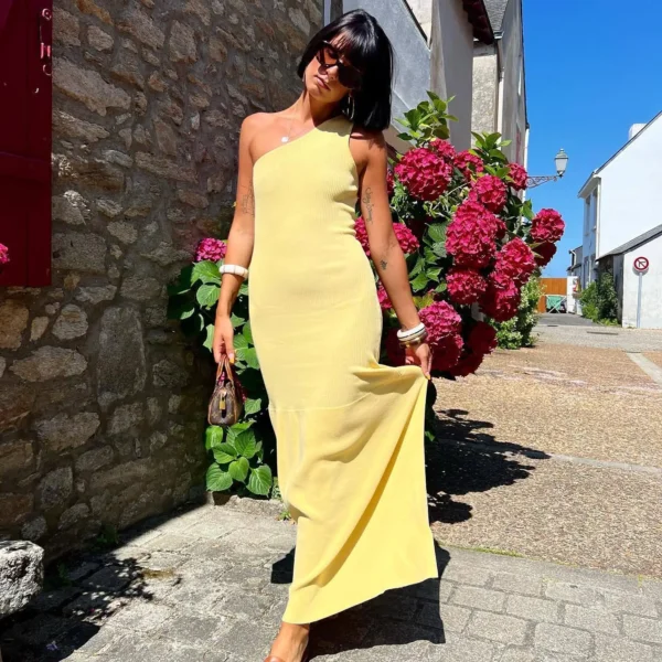 Asymmetric Elegant Sleeveless Knit Maxi Dress for Women Autumn Outfits Draped Vacation Dresses Solid Vestido - Image 4