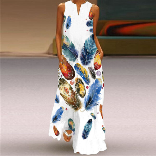 Sexy Printed V-Neck Sleeveless Maxi Dress with Pocket Dress - Image 5