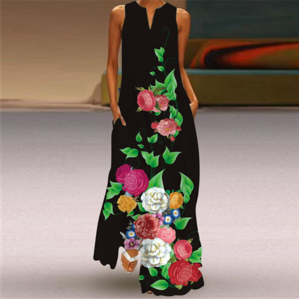 Sexy Printed V-Neck Sleeveless Maxi Dress with Pocket Dress - Image 4
