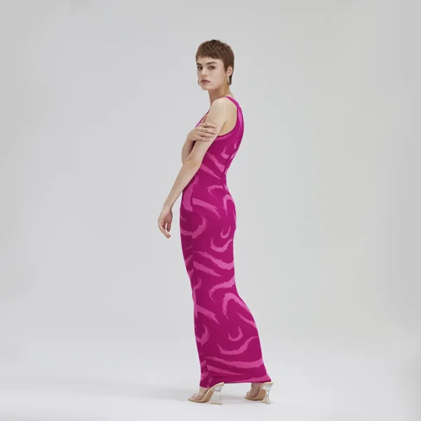 Women Elegant Abstract Maxi Dress Summer Sleeveless Knits Elastic Slim 3 Colors Long Dresses - Image 2