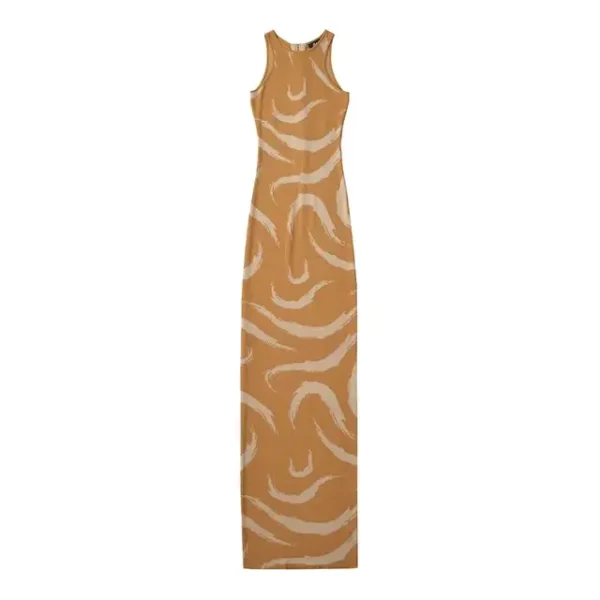 Women Elegant Abstract Maxi Dress Summer Sleeveless Knits Elastic Slim 3 Colors Long Dresses - Image 8