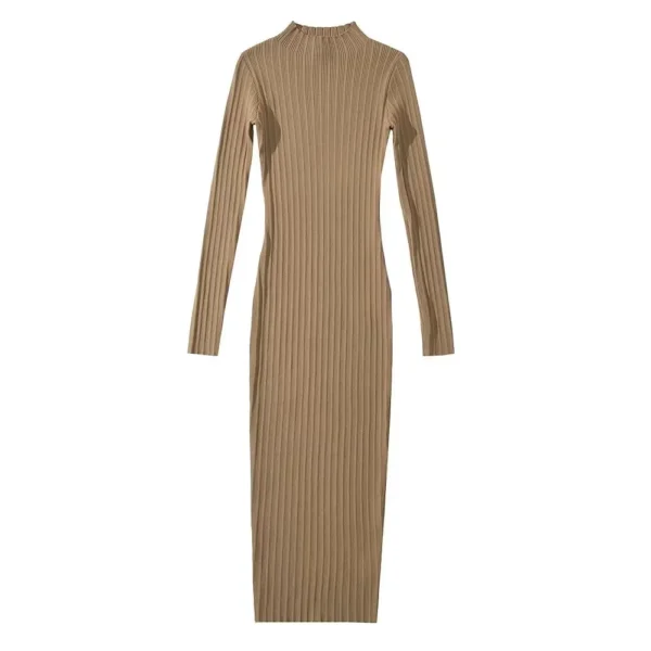 Women O-neck Long Sleeve Party Dresses Knitted 4 Colors Stretchable Slim Midi Dresses vestido feminino - Image 4