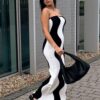 Women Sexy Strapless Wave Striped Knitted Maxi Dress - Image 6