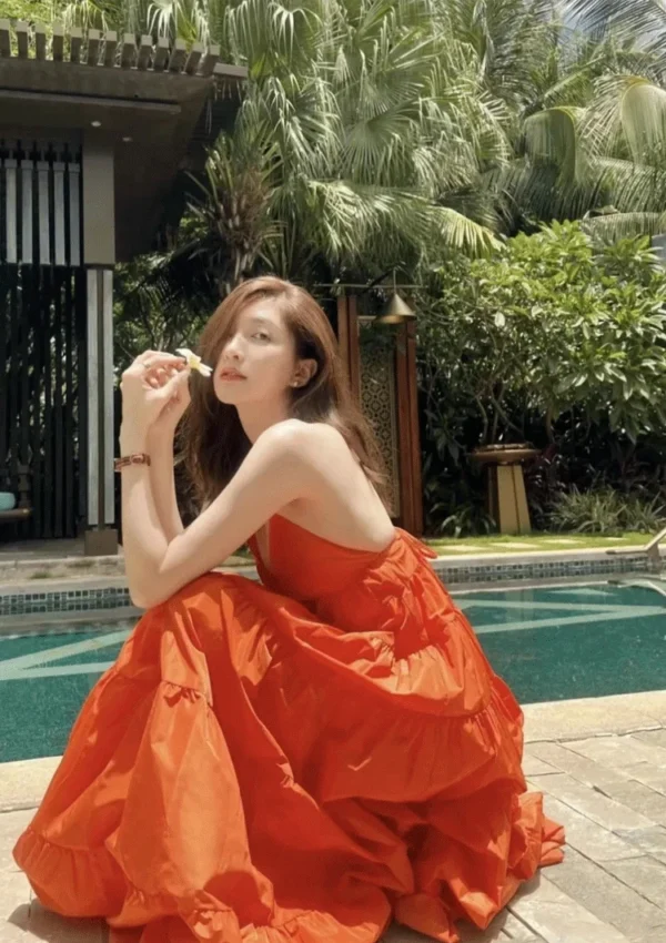 Fashion Solid Color A Line Summer Maxi Long Party Dresses Lady Cross Strap Open Back Sundresses - Image 2