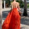 Fashion Solid Color A Line Summer Maxi Long Party Dresses Lady Cross Strap Open Back Sundresses - Image 5