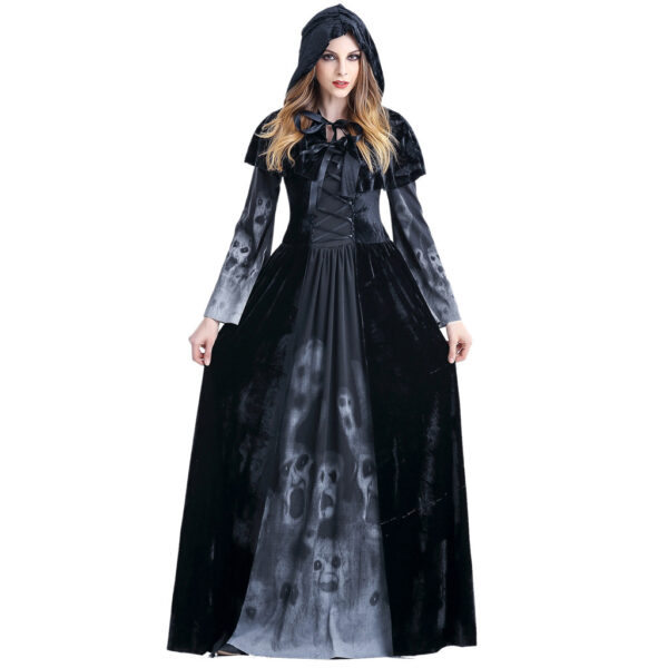 Women Halloween Cosplay Costume Vintage Witch Long Sleeve Maxi Dress - Image 2