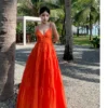 Fashion Solid Color A Line Summer Maxi Long Party Dresses Lady Cross Strap Open Back Sundresses - Image 4