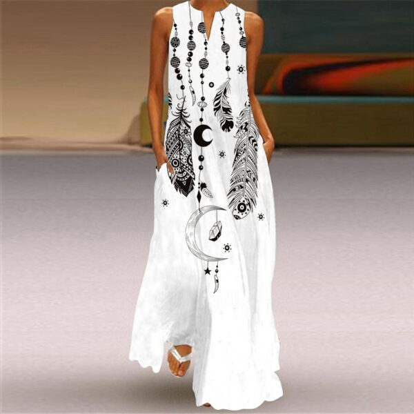 Sexy Printed V-Neck Sleeveless Maxi Dress with Pocket Dress - Image 2