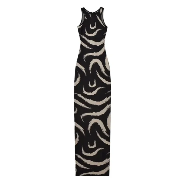 Women Elegant Abstract Maxi Dress Summer Sleeveless Knits Elastic Slim 3 Colors Long Dresses - Image 4