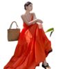 Fashion Solid Color A Line Summer Maxi Long Party Dresses Lady Cross Strap Open Back Sundresses