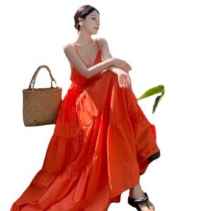 Fashion Solid Color A Line Summer Maxi Long Party Dresses Lady Cross Strap Open Back Sundresses