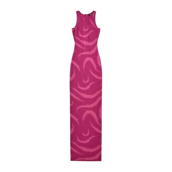Women Elegant Abstract Maxi Dress Summer Sleeveless Knits Elastic Slim 3 Colors Long Dresses - Image 3