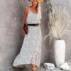 Printed Resort Ruffle Sling Maxi Dress Ladies Over Knee Maxi Dress - Image 2