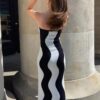 Women Sexy Strapless Wave Striped Knitted Maxi Dress - Image 4