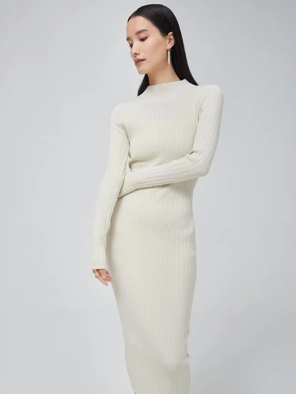 Women O-neck Long Sleeve Party Dresses Knitted 4 Colors Stretchable Slim Midi Dresses vestido feminino - Image 2