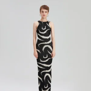 Women Elegant Abstract Maxi Dress Summer Sleeveless Knits Elastic Slim 3 Colors Long Dresses