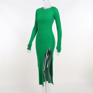 Ribbed Bodycon Long Dress Women Elegant High Split Party Dresses