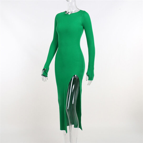 Ribbed Bodycon Long Dress Women Elegant High Split Party Dresses