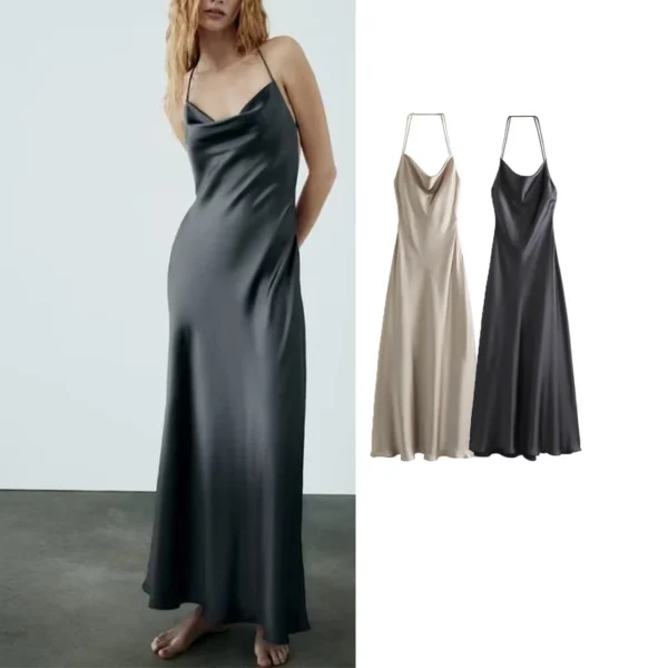 Slip Long Dresses for Women Sexy Backless Female Dress Party Maxi Dresses Woman Thin Straps Autumn Dress - Image 2