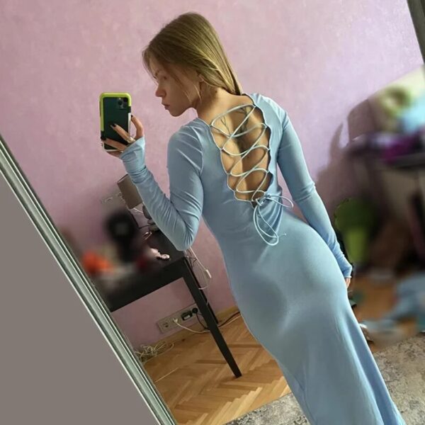Ribbed Bodycon Long Dress Women Elegant High Split Party Dresses - Image 2