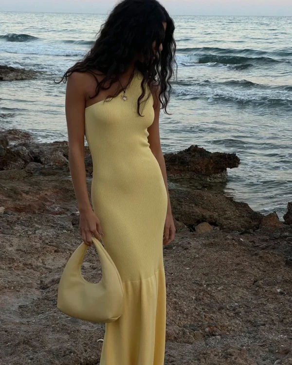 Asymmetric Elegant Sleeveless Knit Maxi Dress for Women Autumn Outfits Draped Vacation Dresses Solid Vestido - Image 2