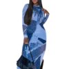Summer Blue Denim Print Long Sleeve Maxi Dresses - Image 7