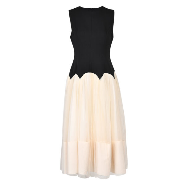 Spliced Dress Contrast Color Sleeveless O-neck A Line Maxi Dresses