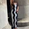 Women Sexy Strapless Wave Striped Knitted Maxi Dress - Image 3
