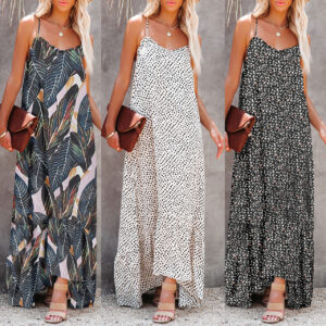 Printed Resort Ruffle Sling Maxi Dress Ladies Over Knee Maxi Dress