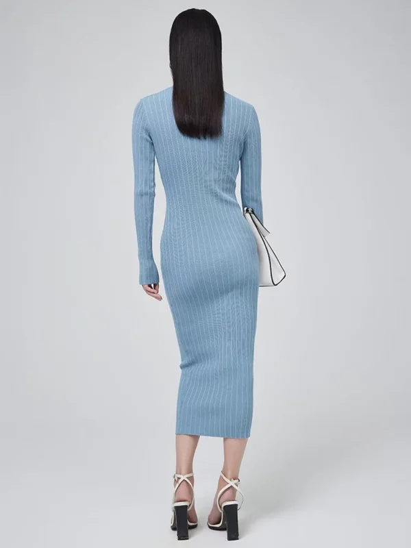 Women O-neck Long Sleeve Party Dresses Knitted 4 Colors Stretchable Slim Midi Dresses vestido feminino - Image 3