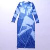 Summer Blue Denim Print Long Sleeve Maxi Dresses - Image 8