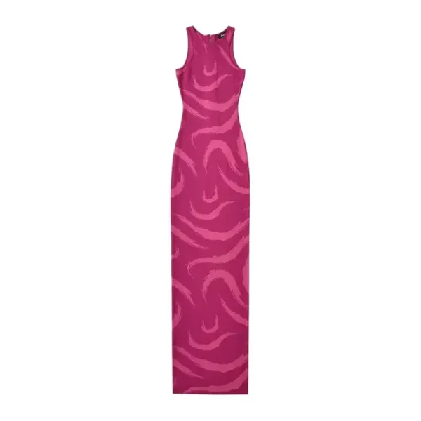 Women Elegant Abstract Maxi Dress Summer Sleeveless Knits Elastic Slim 3 Colors Long Dresses - Image 9