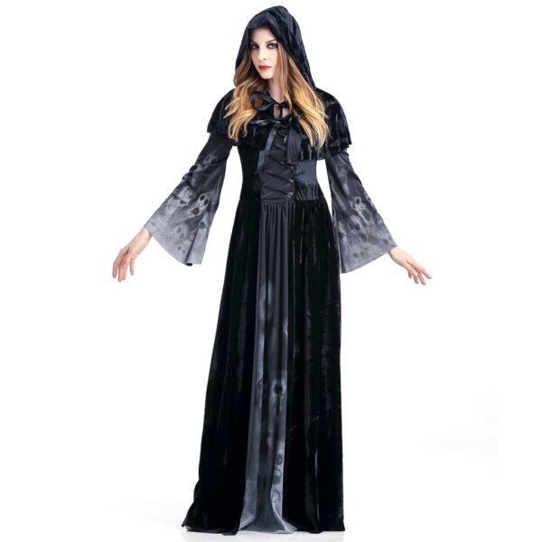 Women Halloween Cosplay Costume Vintage Witch Long Sleeve Maxi Dress - Image 4