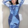 Summer Blue Denim Print Long Sleeve Maxi Dresses - Image 6