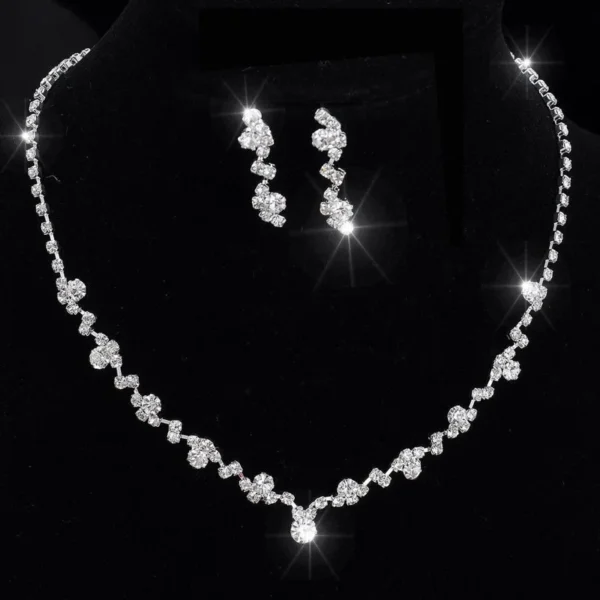Women 2021 Fashion Necklace Earrings Set Alloy Rhinestone Wedding Bridal Lady Dangle Earring Necklaces Jewellery Accessories - Image 3
