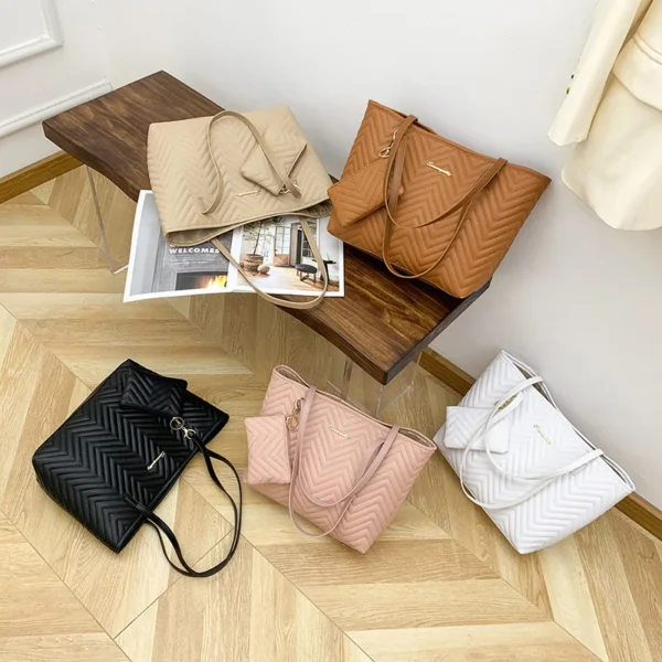 Women's Bag Fashion Large Capacity Tote Bag Wavy Grain Daily Commute Handbag two-piece - Image 6