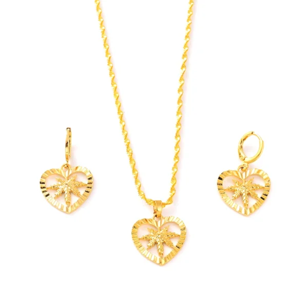 New Trendy Jewellery Gifts Geometric Africa Gold Plated Dubai New Vintage Necklace Earrings Sets For Women - Image 3