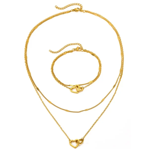 Stainless Steel Jewelry Sets High-end Atmosphere Love Bracelet Love Necklace Double Chain Design Jewelry Sets For Women Jewelry - Image 6