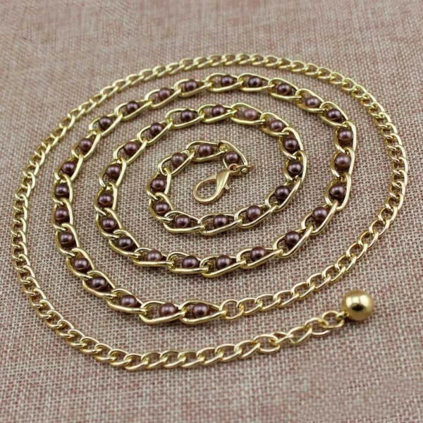 Women's Dress Accessories Waist Chain Metal Chain Solid Pearl Versatile Apparel Accessories Pearl Thin Waist Belts - Image 12
