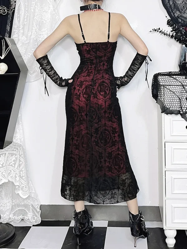 AltGoth Vintage Elegant Goth Dress Women Sexy Streetwear Fairy Grunge Aesthetic Cross Pattern Spaghetti Strap Party Dress Female - Image 6