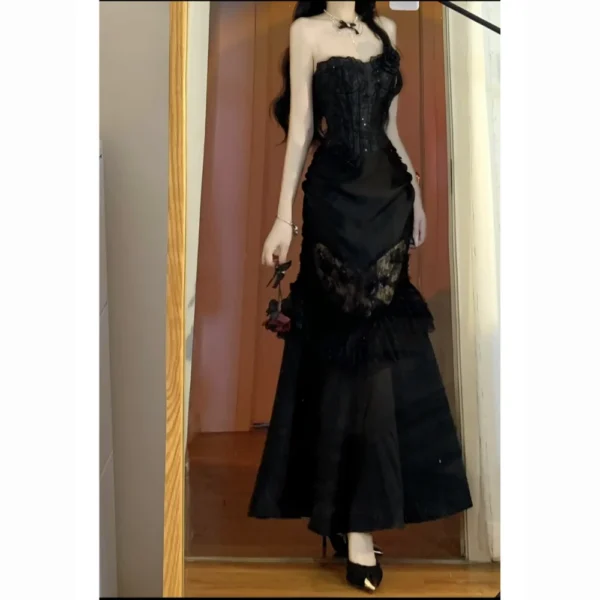 Summer Gothic Grunge Y2k Lace Dress Women Dark Academia Sexy Slim Party Dresses Korean Fashion Design Festival Long Prom Dress - Image 10
