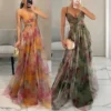 Sexy Hollow Out Party Dress, Women Summer Loungewear Fashion Printing Maxi Dress, Sleeveless Lace-Up Ladies Dress Vestido