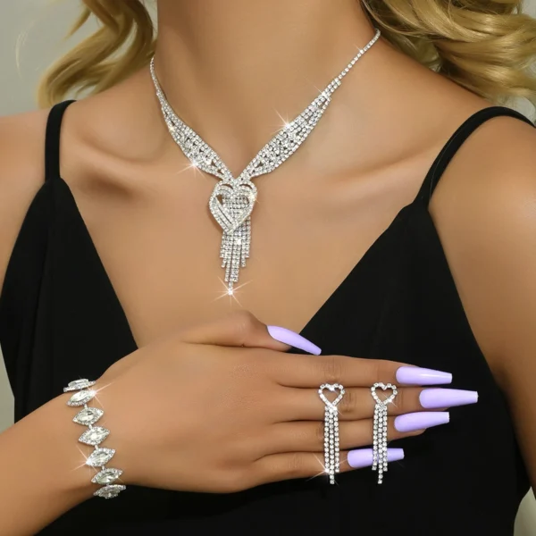 Ladies' jewelry, equipped with rhinestone tassel earrings, necklaces, bracelet sets, wedding party accessories - Image 4