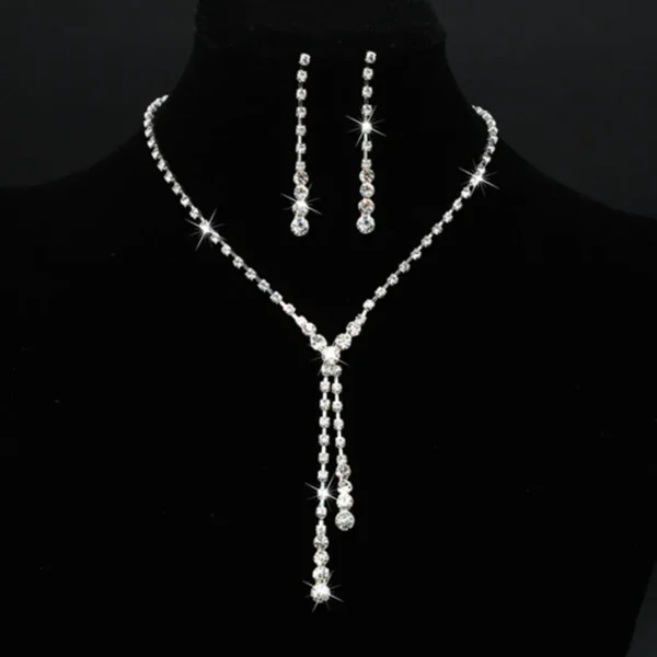 Women 2021 Fashion Necklace Earrings Set Alloy Rhinestone Wedding Bridal Lady Dangle Earring Necklaces Jewellery Accessories - Image 7