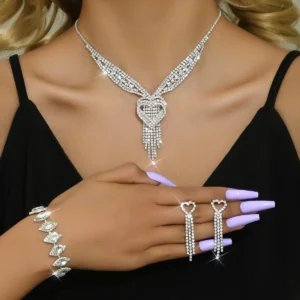 Ladies' jewelry, equipped with rhinestone tassel earrings, necklaces, bracelet sets, wedding party accessories