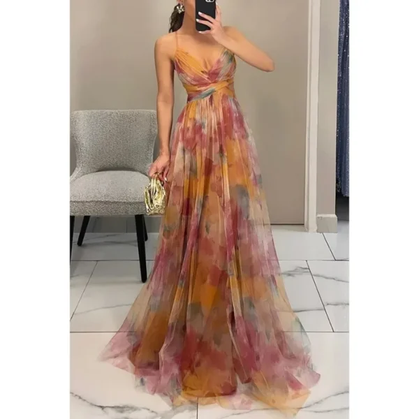 Sexy Hollow Out Party Dress, Women Summer Loungewear Fashion Printing Maxi Dress, Sleeveless Lace-Up Ladies Dress Vestido - Image 3