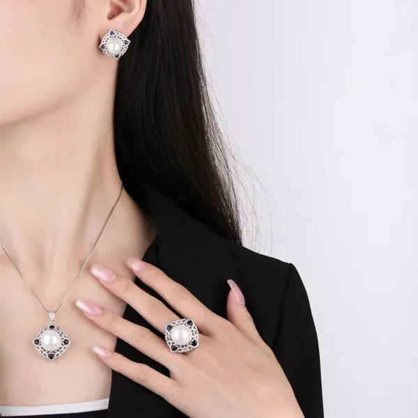 S925 Silver Plated 18K Gold PT950 Platinum Pearls Korean Sapphire White Beads engagement jewellery fine jewellery set - Image 4