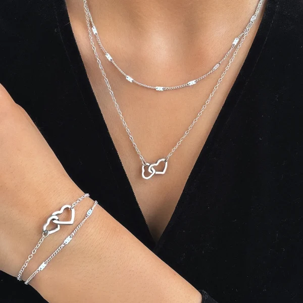 Stainless Steel Jewelry Sets High-end Atmosphere Love Bracelet Love Necklace Double Chain Design Jewelry Sets For Women Jewelry - Image 4