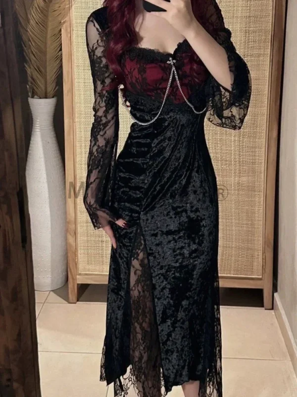 Summer Gothic Grunge Y2k Lace Dress Women Dark Academia Sexy Slim Party Dresses Korean Fashion Design Festival Long Prom Dress - Image 2